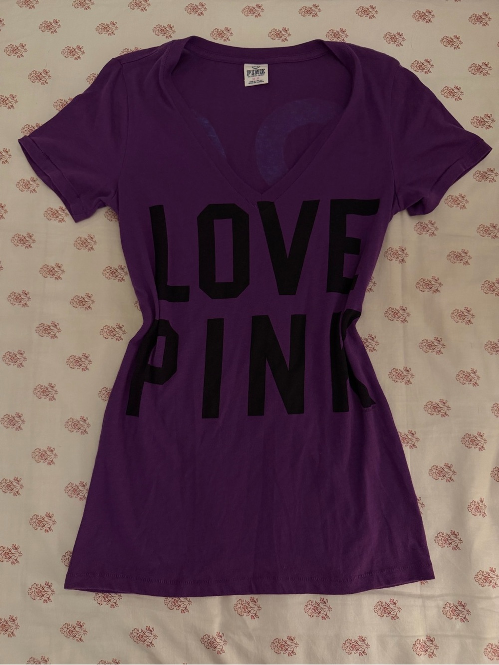 Y2k Vintage PINK Victoria's Secret V-Neck Graphic Tee — Purple